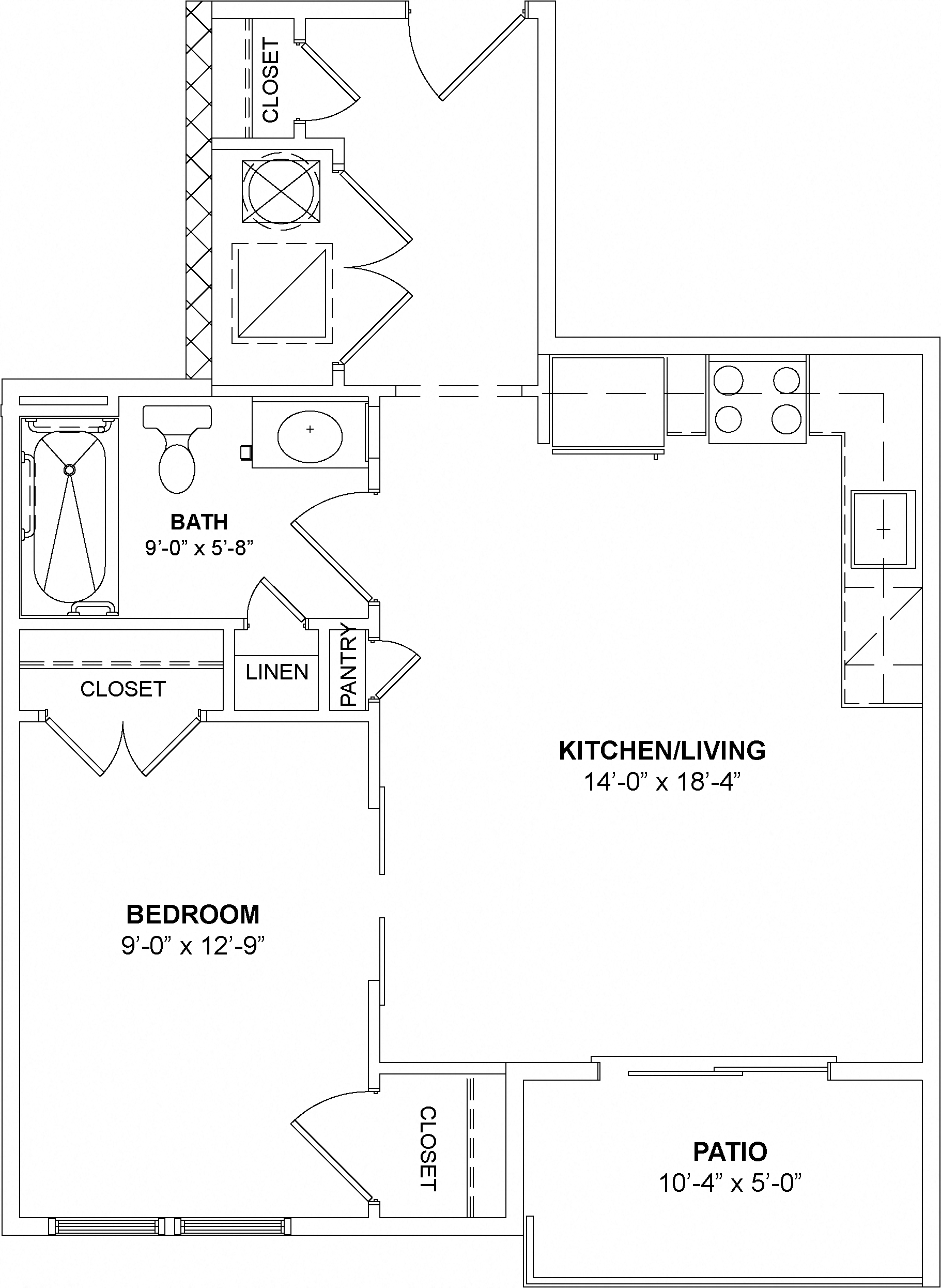 Floor plan for studio, 1 bath, 649 sqft